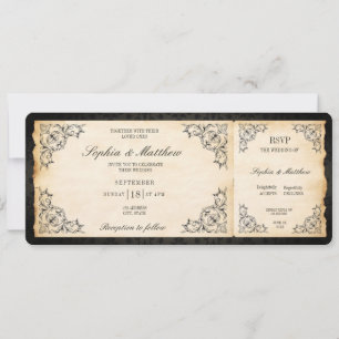 Convites Bilhete de Casamento Antigo RSVP Barroco Preto