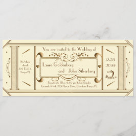 Convites bilhete de casamento art deco, marfim, marfim tras