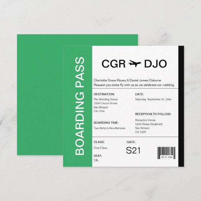 Convites Bilhete de Casamento de Passagem de Embarque viage (Frente/Verso)