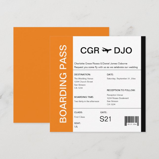 Convites Bilhete de Casamento de Passagem de Embarque viage (Frente/Verso)