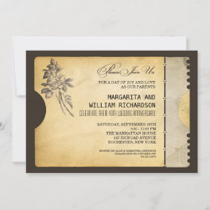 Convites bilhete de casamento vintage elegante aniversário