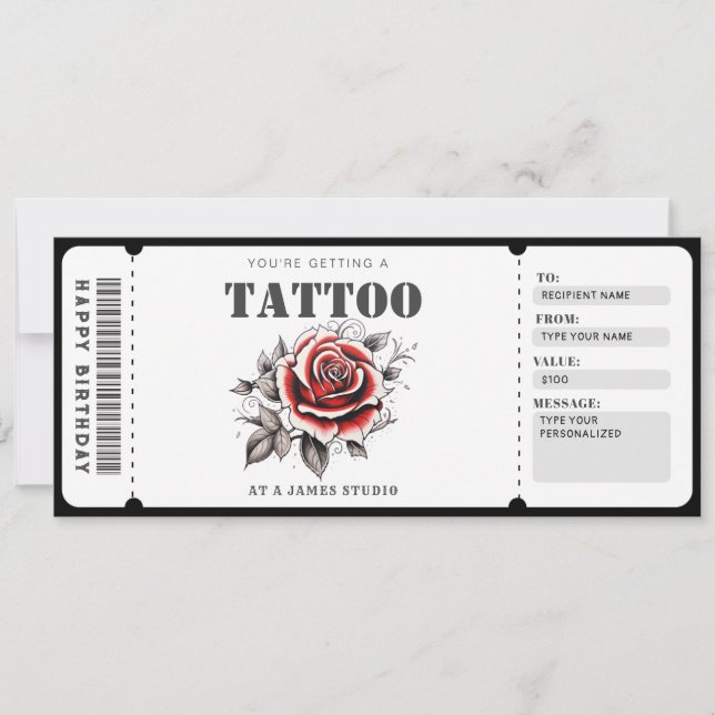 Convites Bilhete de Certificado de Presente de Tatuagem Per (Frente)