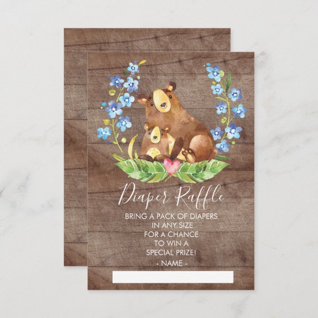 Convites Bilhete de Chá de fraldas do Urso da Madeira Raffl (Frente/Verso)