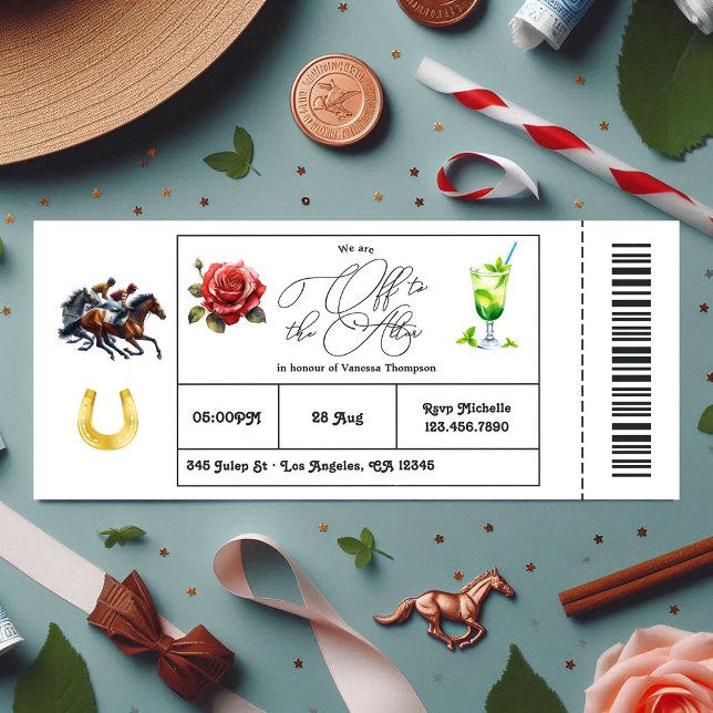 Convites Bilhete de Chá de panela Derby Day "Off to the Alt (Derby Day "Off to the Altar" Bridal Shower Ticket Invitation)