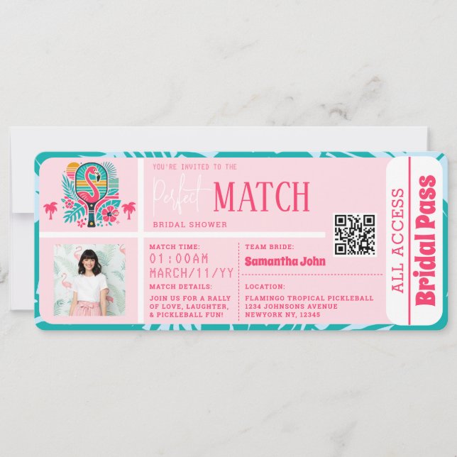 Convites Bilhete de Chá de panela Tropical Flamingo Pickleb (Frente)