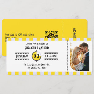 Convites Bilhete de Cinema Amarelo, Lavanda e Branco da Ger