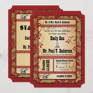 Convites Bilhete de Cinema Vermelho e Dourado Vintage Broad