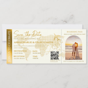 Convites Bilhete de Embarque Com Foto de casamento
