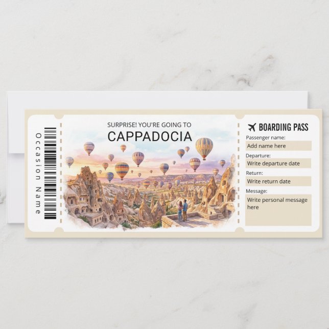 Convites Bilhete de Embarque da Viagem à Capadócia (Frente)