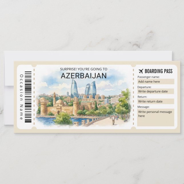 Convites Bilhete de Embarque da Viagem ao Azerbaijão (Frente)