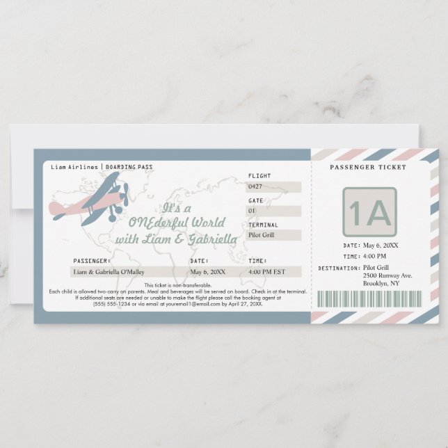 Convites Bilhete de Embarque de Avião Antigo para Aniversár (Frente)