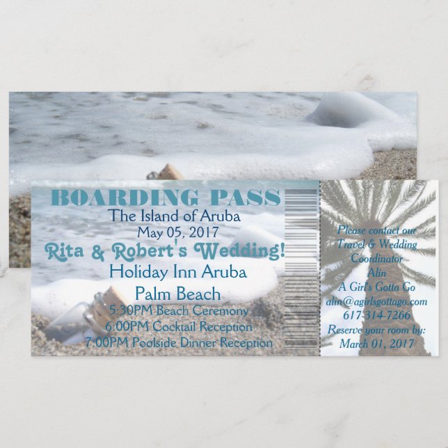 Convites Bilhete de Embarque de Casamento - Mensagem em uma (Frente/Verso)