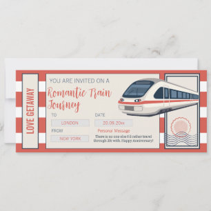 Convites Bilhete de Embarque de Trem de Viagem Romântica Ed
