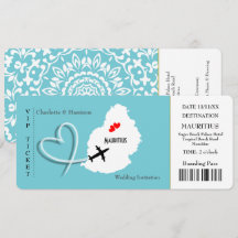 Bilhete de Embarque Pass Casamento Destino Mauríci