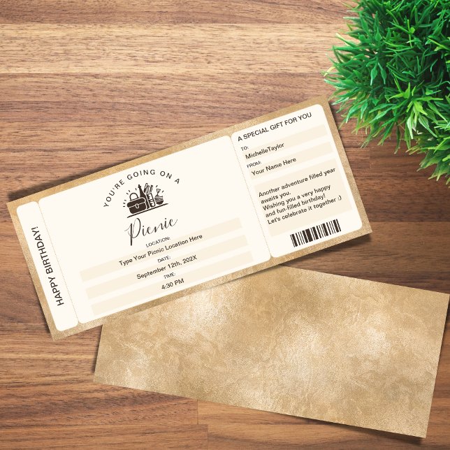 Convites Bilhete de Embarque Surpresa Picnic Voucher de Ani (Criador carregado)