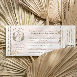 Convites Bilhete de Embarque Tropical para Casamento de Des