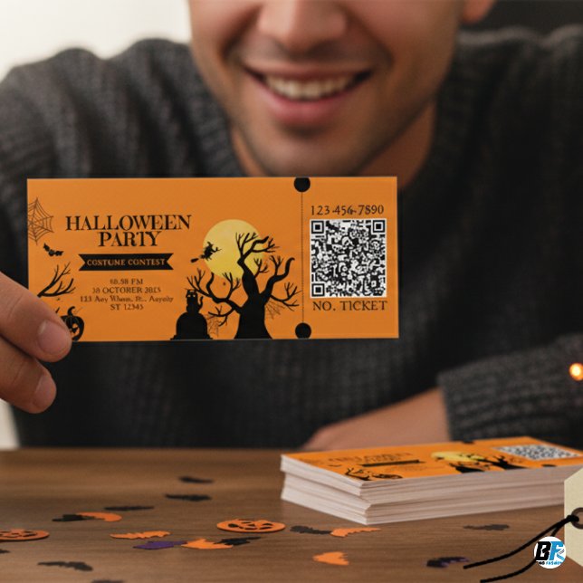 Convites Bilhete de Entrada de Festa de Halloween Negrito e (Criador carregado)