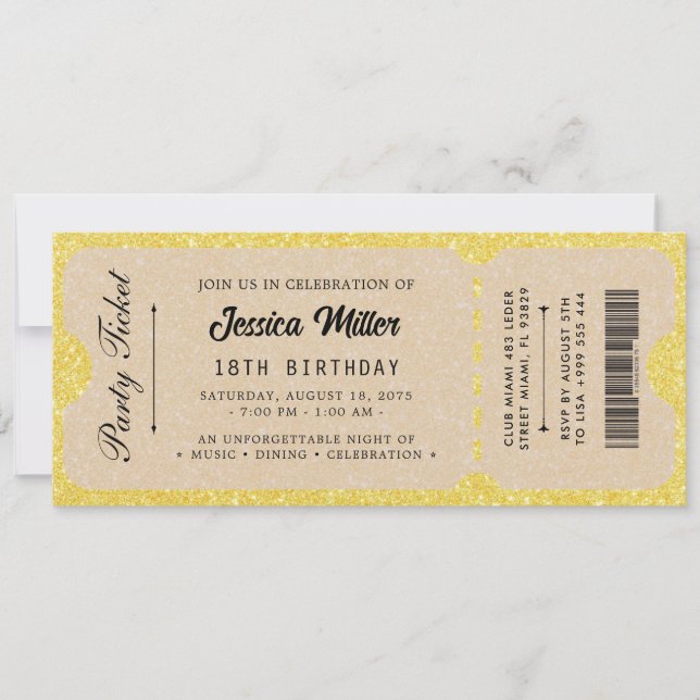 Convites Bilhete de Evento de Luxo Elegante (Frente)