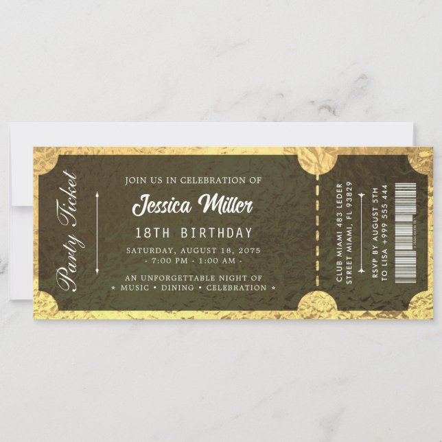 Convites Bilhete de Evento de Luxo Elegante (Frente)