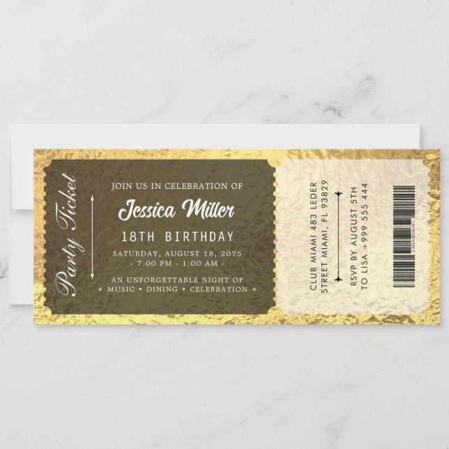 Convites Bilhete de Evento de Luxo Elegante (Frente)