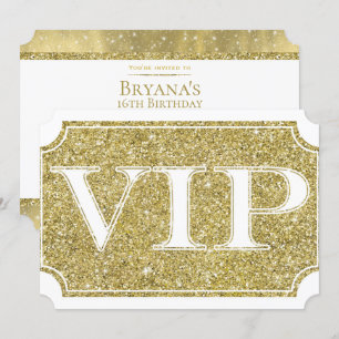 Convites Bilhete de Evento para Festa VIP Glitter Branco e 