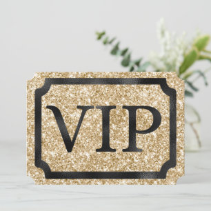 Convites Bilhete de Evento VIP com Brilho Dourado e Preto