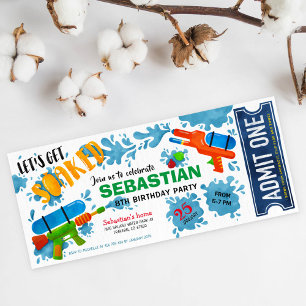 Convites bilhete de festa de aniversário de arma de água