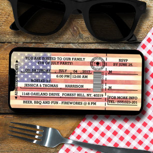 Convites Bilhete de Festa Vintage American Flag 4 Of Julho