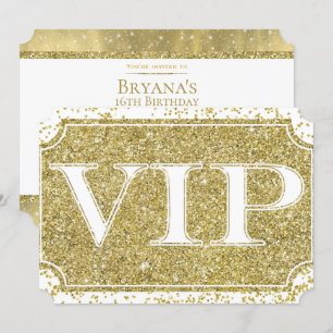 Convites Bilhete de Festa VIP Glam Glitter Ouro Branco Conf
