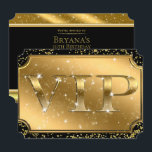 Convites Bilhete de Festa VIP Glamour Confete Preto Dourado<br><div class="desc">personalize com qualquer texto</div>