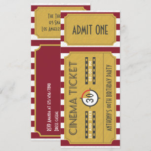 Convites Bilhete de Filme Antigo para Festa de Aniversário 