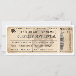Convites Bilhete de Filme Retro Presente Revelação Voucher