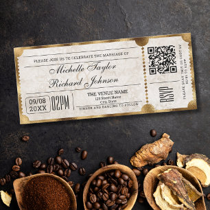Convites Bilhete de Filme Vintage Rústico com Código QR RSV