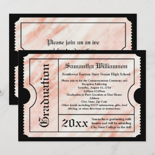 Convites Bilhete de Formatação Moderna Dourada Marble Rosa 