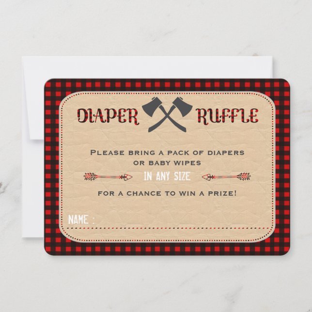 Convites Bilhete de Fralda Raffle Charm Lumberjack Hunter B (Frente)