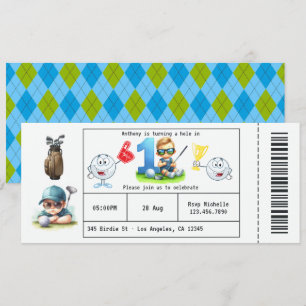 Convites Bilhete de Golfe para Menino Estilo Festa de 1º An