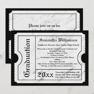 Convites Bilhete de Graduação Moderna do Marble Branco