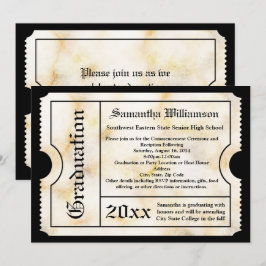 Convites Bilhete de Graduação Moderna Dourada Marble