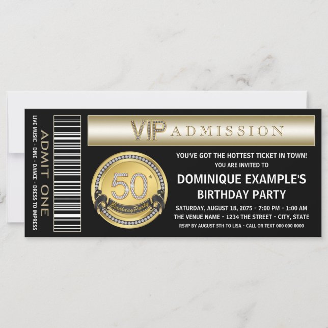 Convites Bilhete de ingresso para a festa de 50º aniversári (Frente)