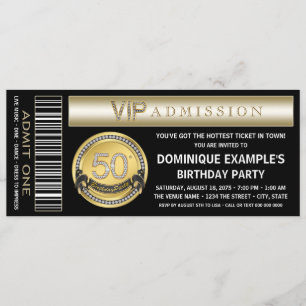 Convites Bilhete de ingresso para a festa de 50º aniversári