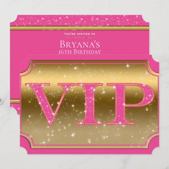 Convites Bilhete de Ingresso para Evento de Festa VIP Pink  (Frente/Verso)