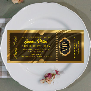 Convites Bilhete de Ingresso VIP Elegante Evento Gold