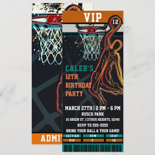 Convites Bilhete de Jogo de Bola VIP Festa de Aniversário d (Frente/Verso)