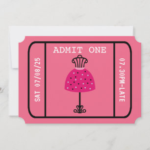 Convites Bilhete de Menina para Noite de Festa de Moda Glam