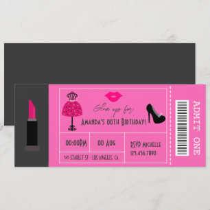 Convites Bilhete de Menina para Noite de Festa de Moda Glam