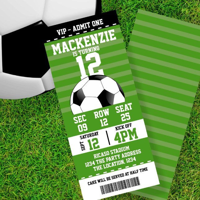 Convites Bilhete de Novidade de Futebol Personalizado (Soccer / Football Novelty Ticket Personalized Invitation by Ricaso.  Add own details to these cards)