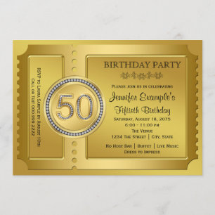 Convites Bilhete de Ouro Puro Festa de Aniversário de 50 an