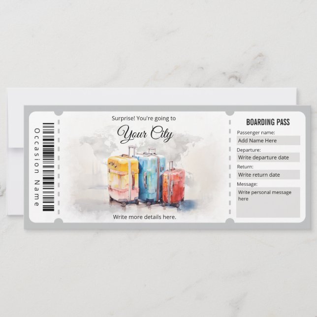 Convites Bilhete de Passagem de Embarque de Plano Surpresa (Frente)