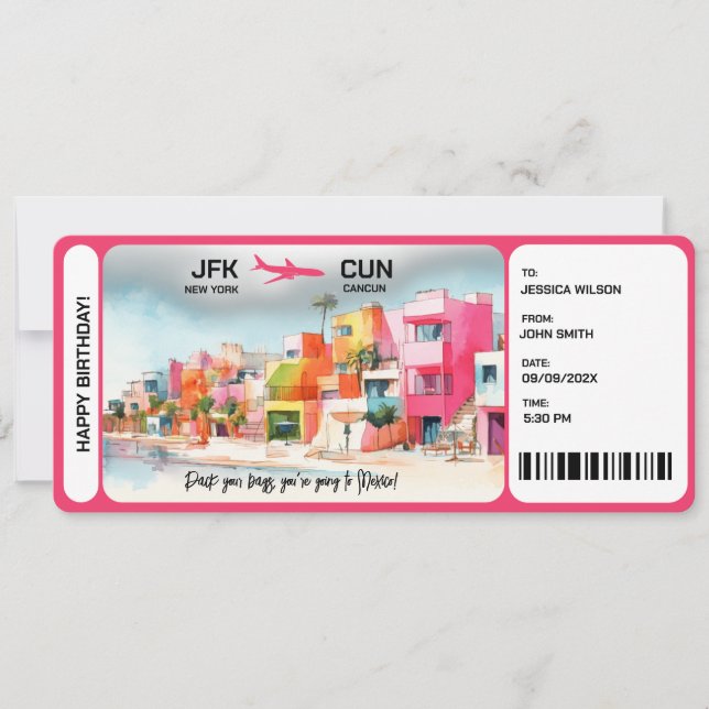 Convites Bilhete de Passagem de Embarque Surpresa no México (Frente)