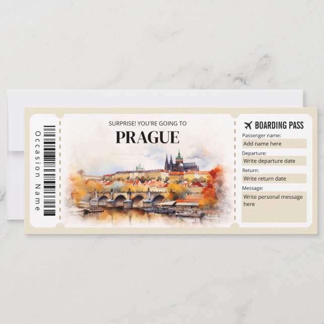 Convites Bilhete de Plano de Passagem de Embarque de Praga  (Frente)